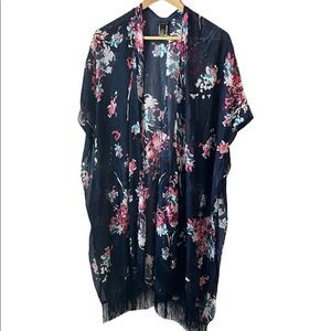 REVAMPED Blue Floral Lightweight Open Fringe Bottom Shall O/S